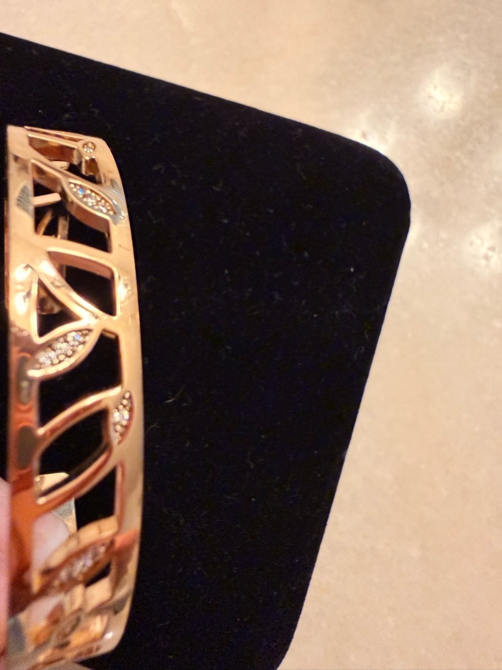 Gold Leaf Cutout Cuff Bracelet with Crystal Accents - Women Jewelry - Picture 3 of 5